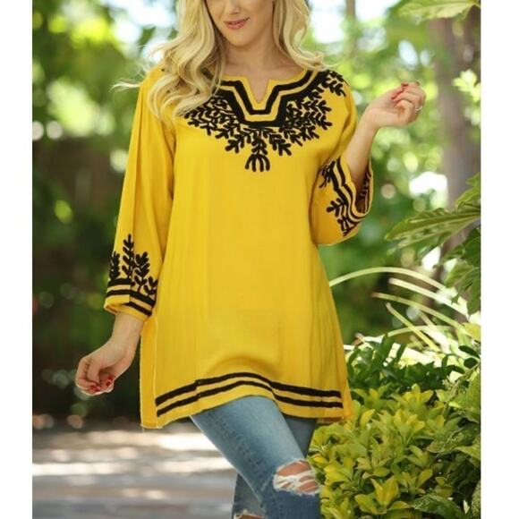 Yellow & Black Tunic - Women Ananda's Collection Size L # H882 - Picture 2 of 6